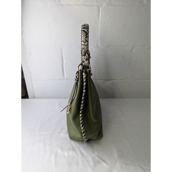 Michael Kors Joan Slouchy Shoulder Hobo Bag Mk Signature Green With Snake Accent - Picture 2 of 15